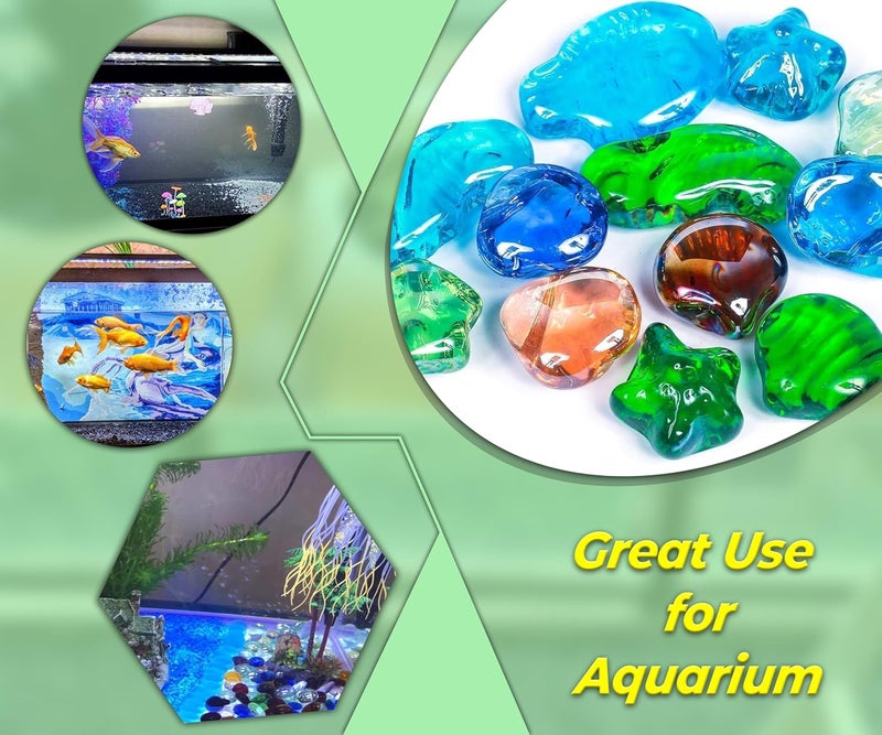 ARSUK Glass Beads (12pcs) Premium Gemstones Glass Beads for Vases Flat Glass Marbles Decorative Pebbles Mosaic Beads Gems Vase Fillers Floral Stones Aquarium Table Scatter Decor (Shaped Glass Pebbles) - Image 2